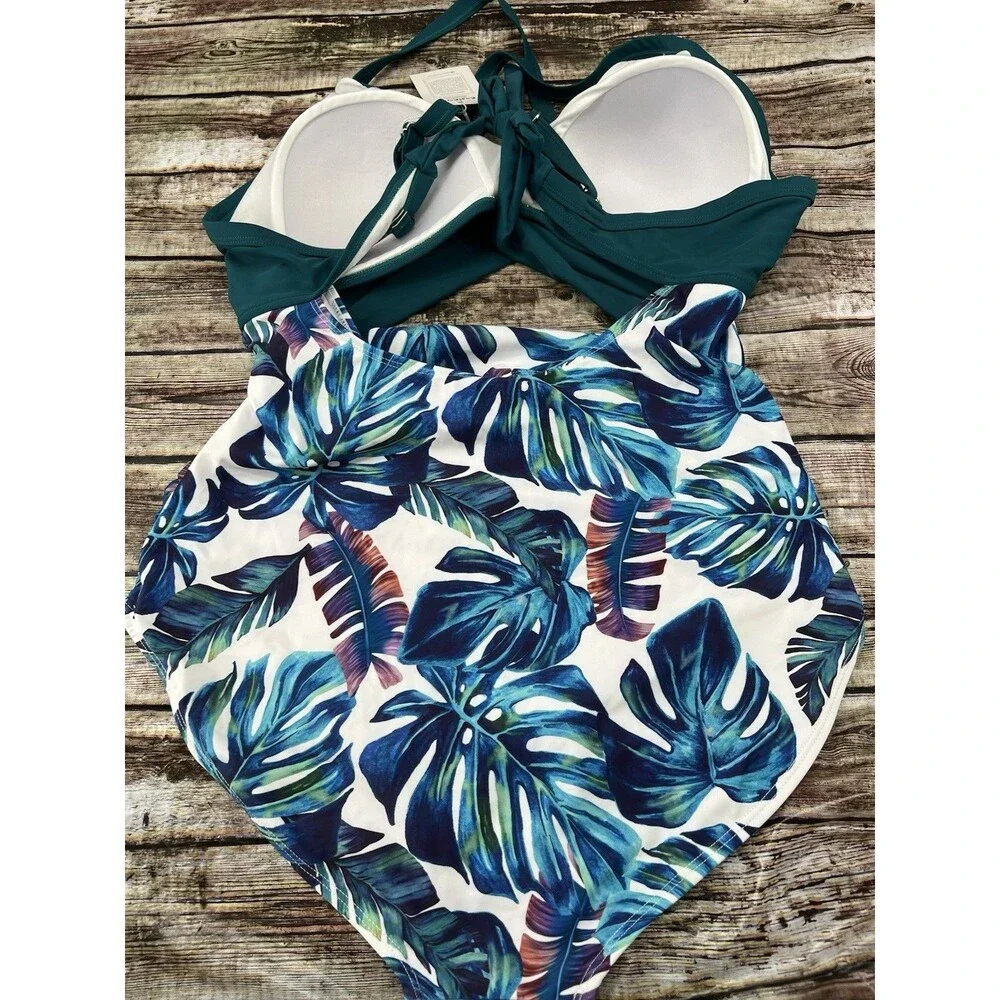 Eomenie Halter Conservative One-Piece Cutout Swimsuit Women's Size 2XL